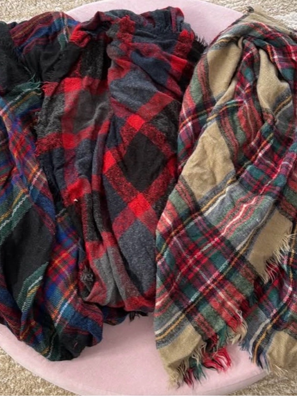 Plaid Blanket Scarves - Red, Black, Beige Mix